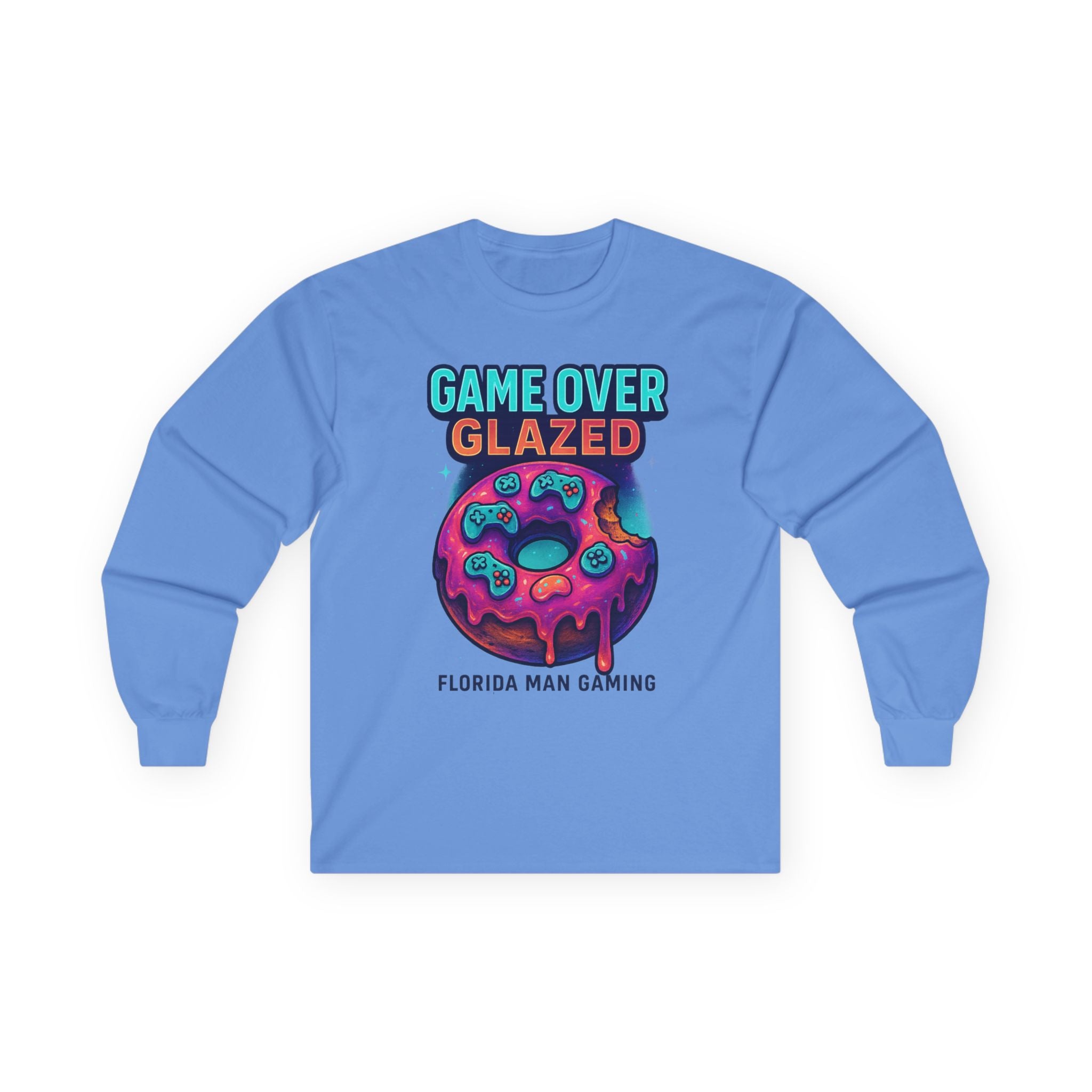 Game Over Glazed Gaming Long Sleeve Tee, Gamer Shirt, Unisex Cotton Tee, Video Game Gift, Retro Gaming Apparel, Fun Gift for Gamers