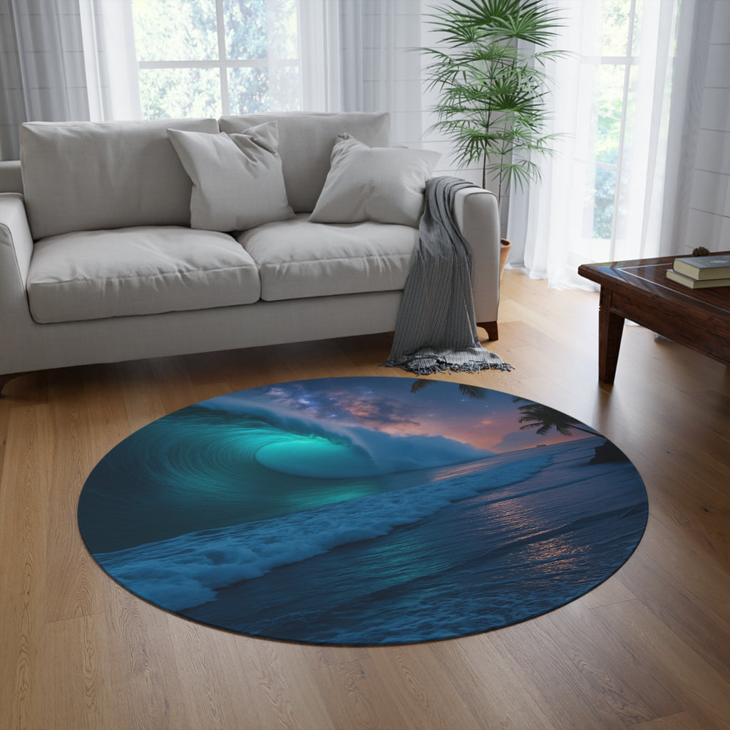 Ocean Wave Round Rug | Coastal Home Decor, Beach House, Living Room, Bohemian Style, Gift Idea