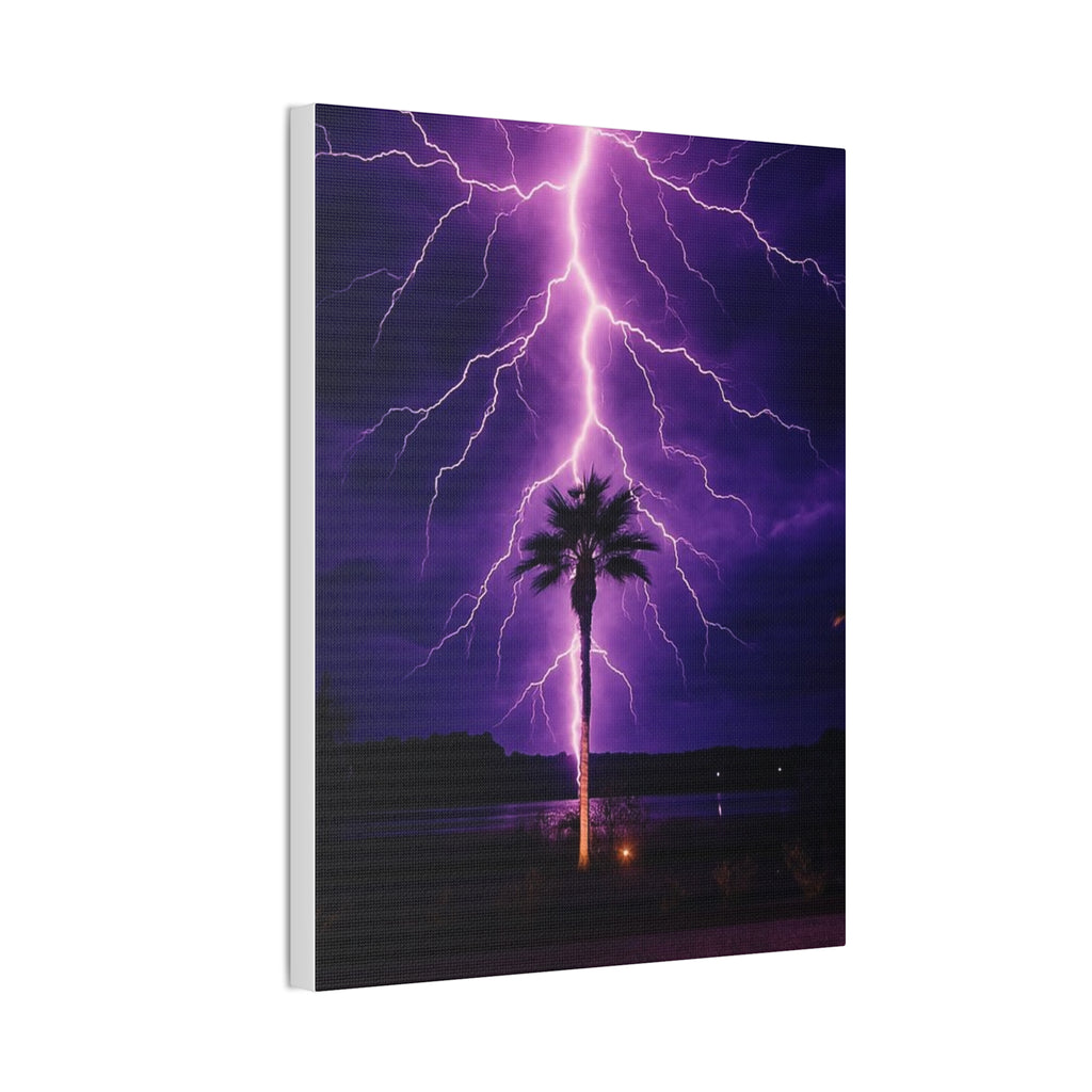 Purple Lightning Palm Tree Canvas Wall Art — Storm Photography Stretched Canvas