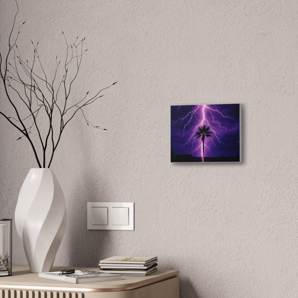 Purple Lightning Palm Tree Canvas Wall Art — Storm Photography Stretched Canvas