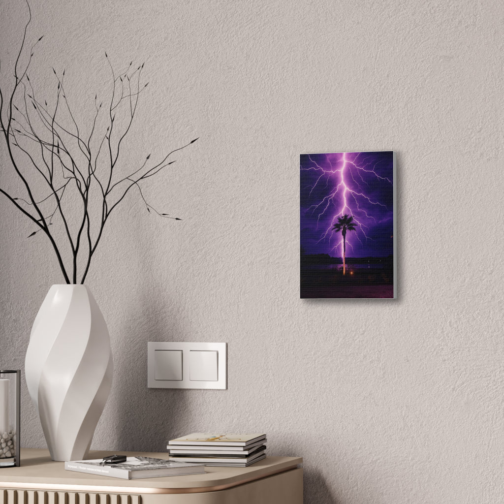 Purple Lightning Palm Tree Canvas Wall Art — Storm Photography Stretched Canvas