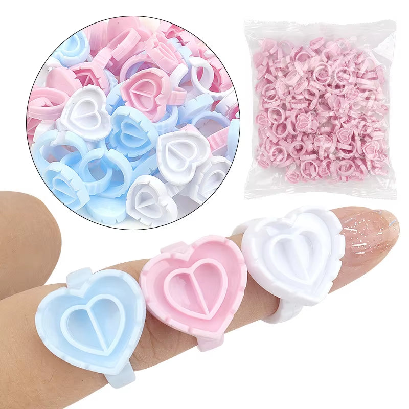 100Pcs/Set Eyelash Extension Glue Rings Glue Holder Tool Kit Set Professional Makeup Disposable Adhesive Eyelash