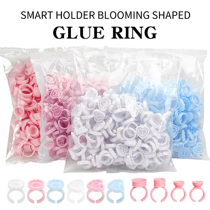 100Pcs/Set Eyelash Extension Glue Rings Glue Holder Tool Kit Set Professional Makeup Disposable Adhesive Eyelash