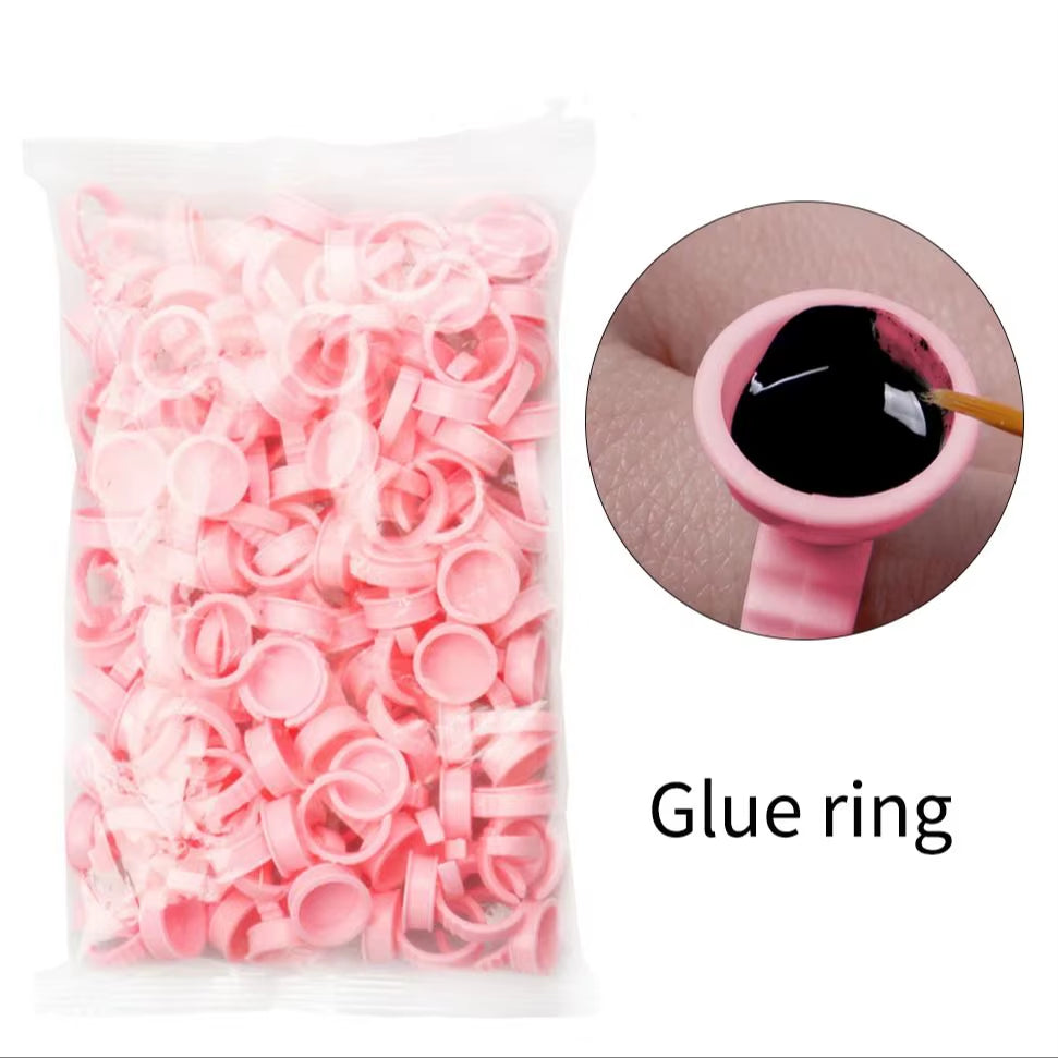 100Pcs/Set Eyelash Extension Glue Rings Glue Holder Tool Kit Set Professional Makeup Disposable Adhesive Eyelash