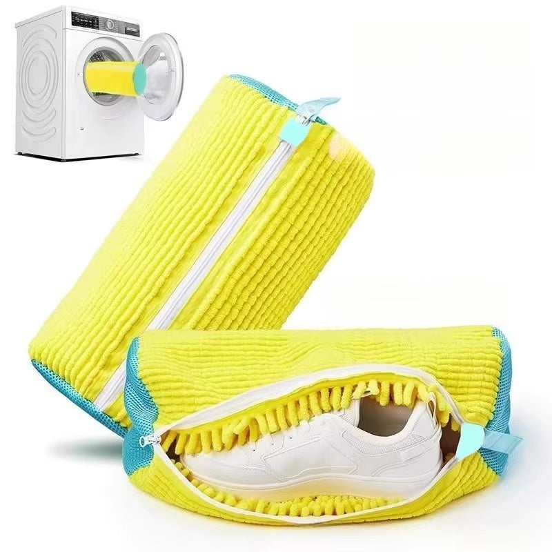2Pcs Shoe Washing Bag Washing Machine Laundry Bags Closure Shoes Cleaning Bag Fluffy Fibers Sneaker Protector Laundry Drying Bag